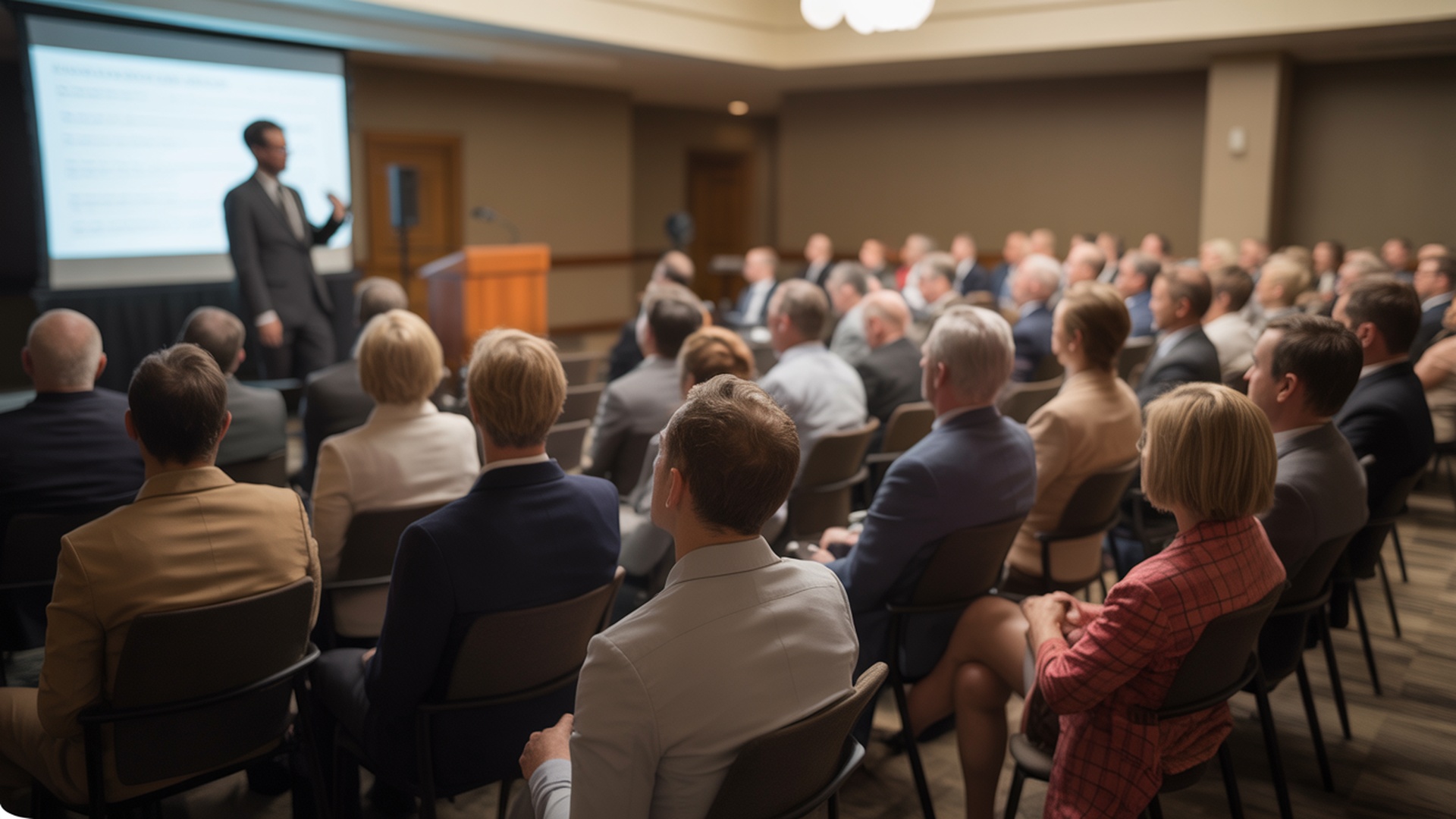 Professional business conference with speaker and audience